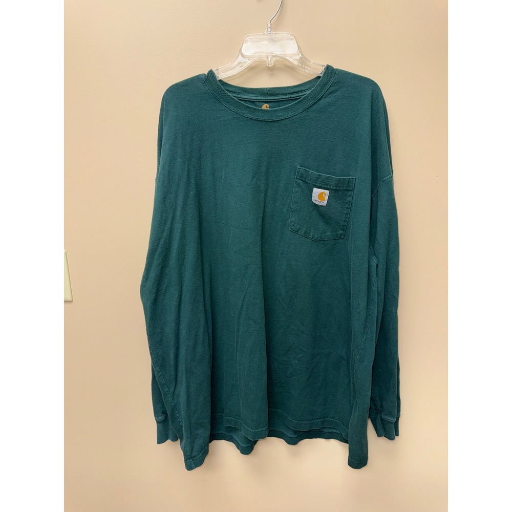 Carhartt Mens 2XL Long Sleeve Pocket T-Shirt Forest Green Heavyweight Cotton